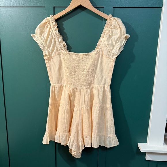 URBAN OUTFITTERS Lily Cream Tie-Front Playsuit Romper Cottagecore Whimsy Lace - Picture 10 of 11